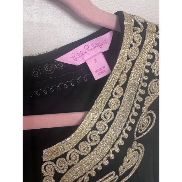 Lilly Pulitzer Black Sleeveless Dress With Gold Embellishments Size 2 Sleeveless - Picture 5 of 6